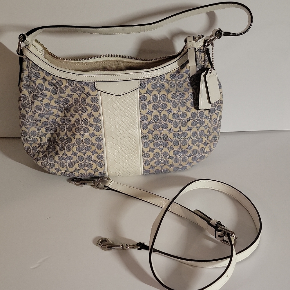 Coach White and Blue Shoulder Bag with Signature Design
